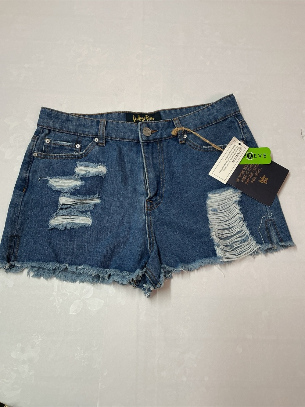 Indigo Dark Blue Distressed Denim Cutoff Shorts